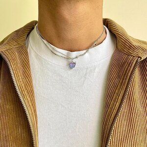y2k 2000s choker heart crystal star pendant silver necklace